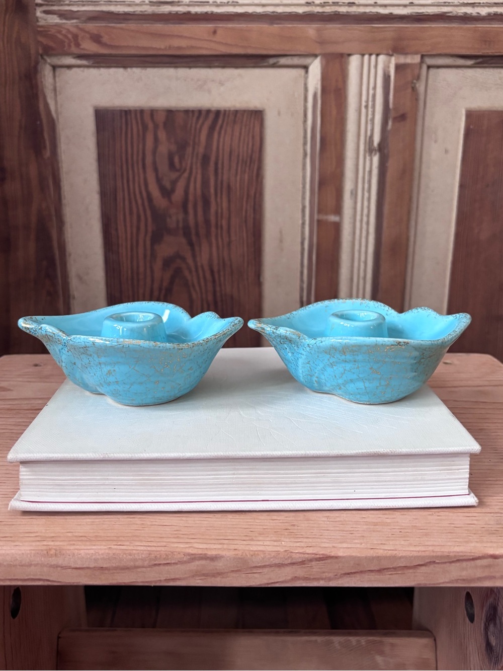 MCM Ceramic Candle Holders-Turquoise & Gold